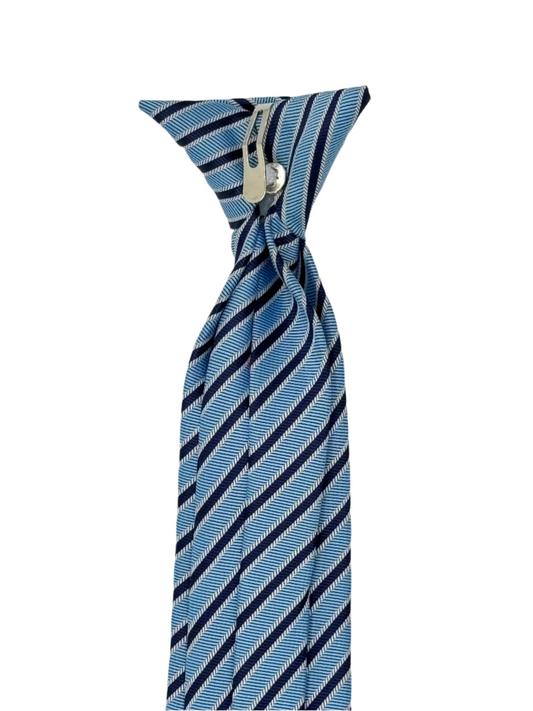 Light Blue Clip-On Tie with Navy Diagonal Stripes - 6 cm