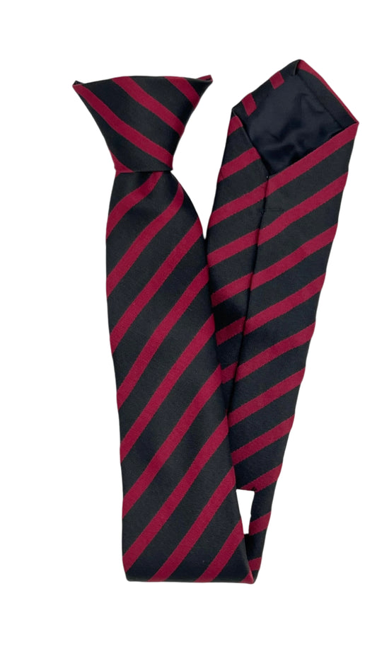 Black Clip-On Tie with Diagonal Red Stripes - 6 cm
