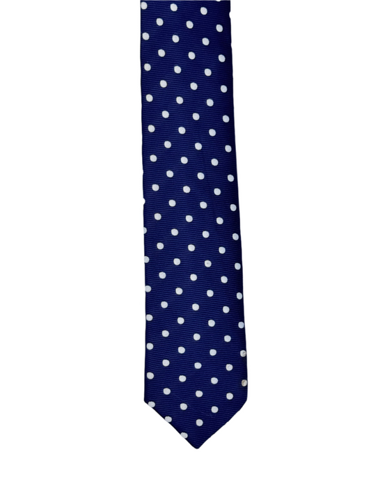 Navy Blue Clip-On Tie with White Polka Dots - 6 cm