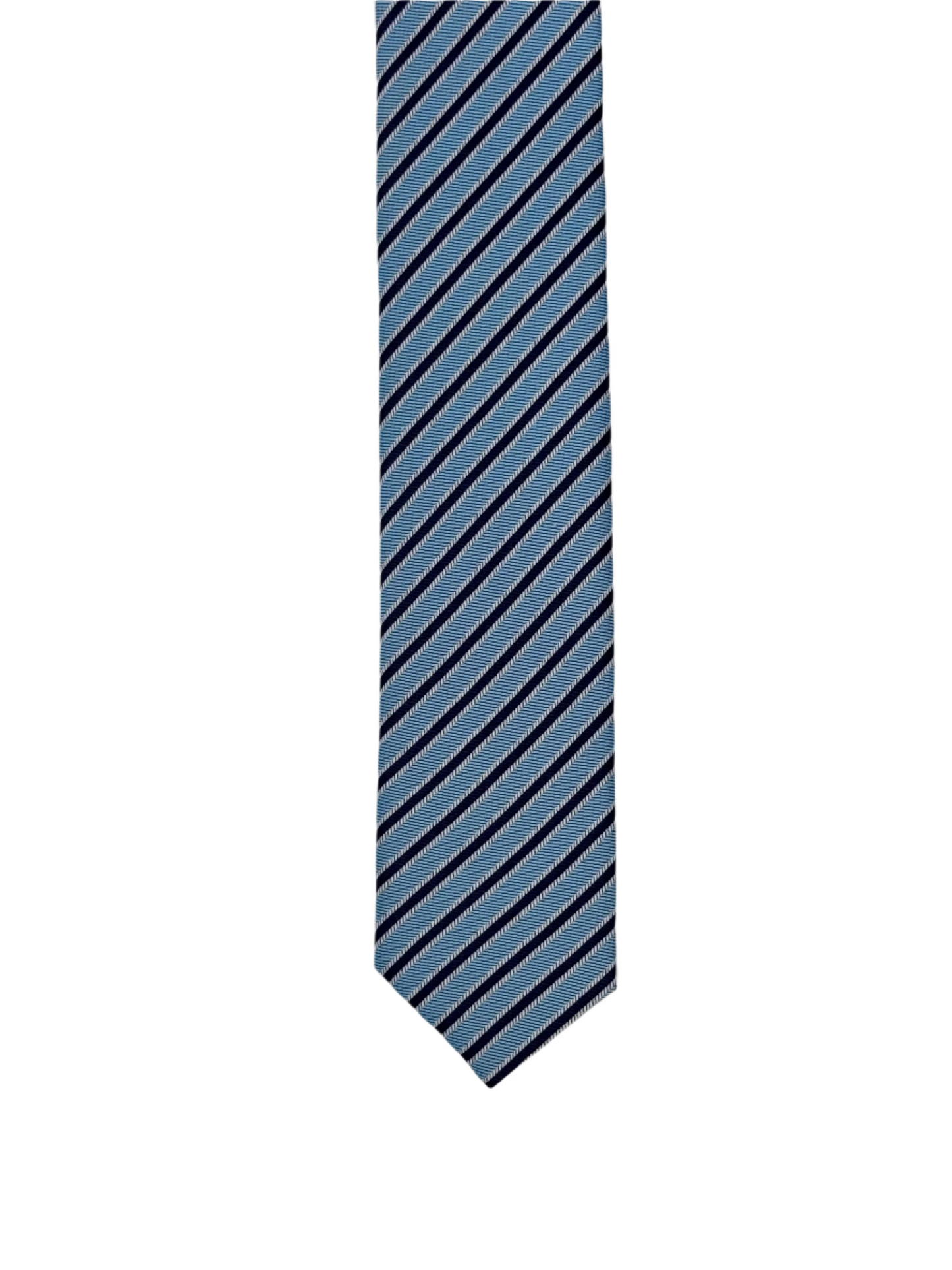 Light Blue Clip-On Tie with Navy Diagonal Stripes - 6 cm