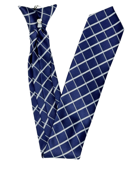 Dark Blue Clip-On Tie with Subtle Geometric Pattern - 6 cm