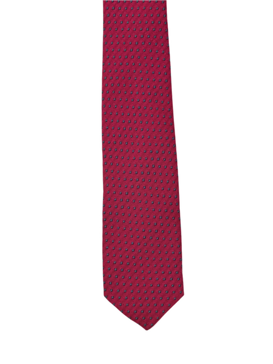 Pink Clip-On Tie with Blue Square Pattern - 6 cm