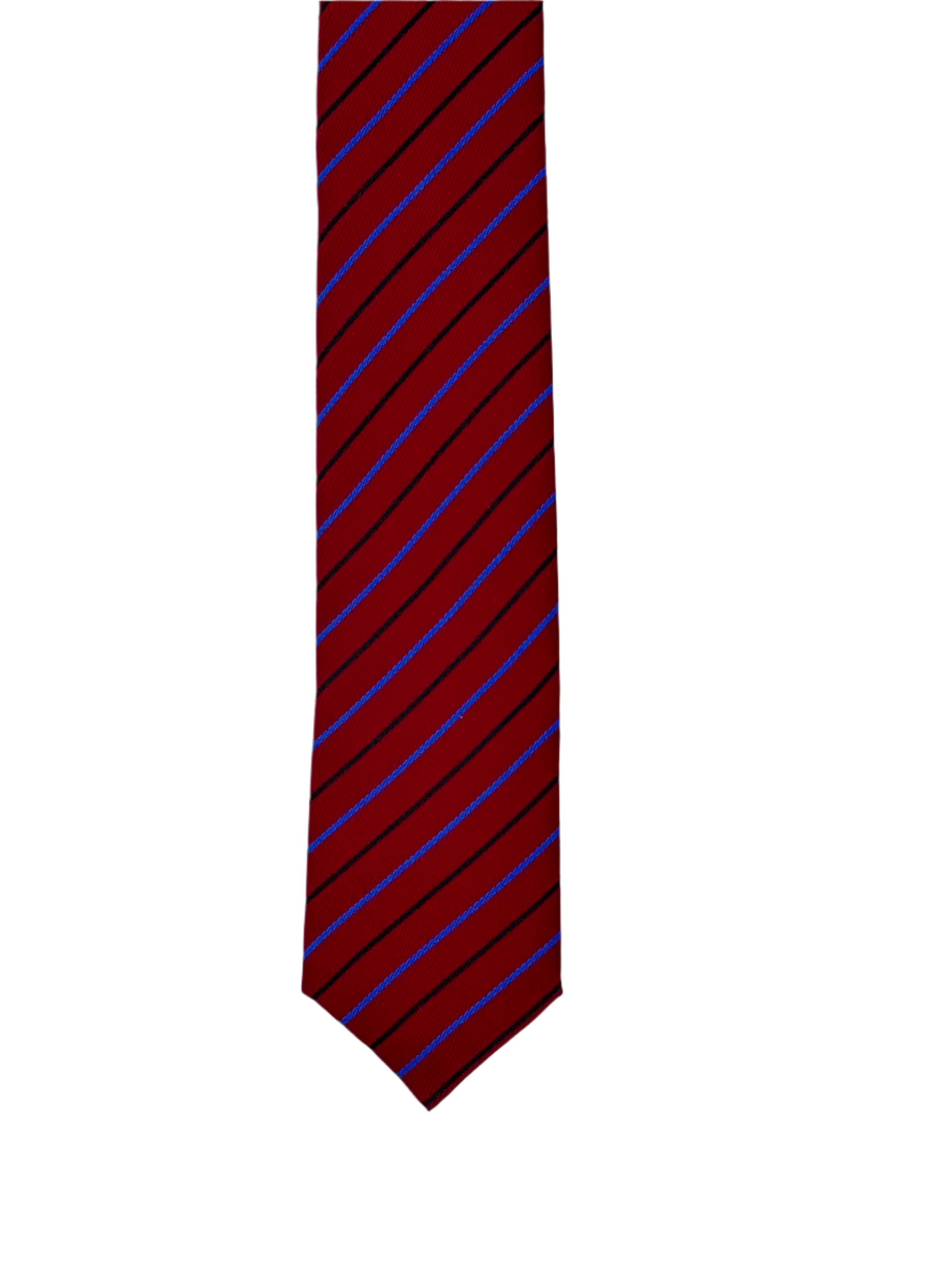 Slim Red Clip-On Tie with Diagonal Blue & Black Stripes - 6 cm