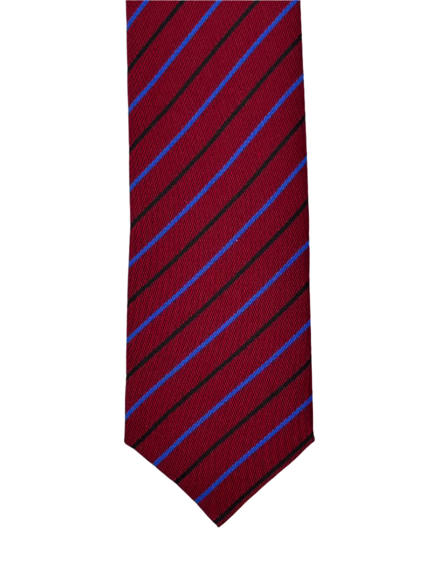 Slim Red Clip-On Tie with Diagonal Blue & Black Stripes - 6 cm