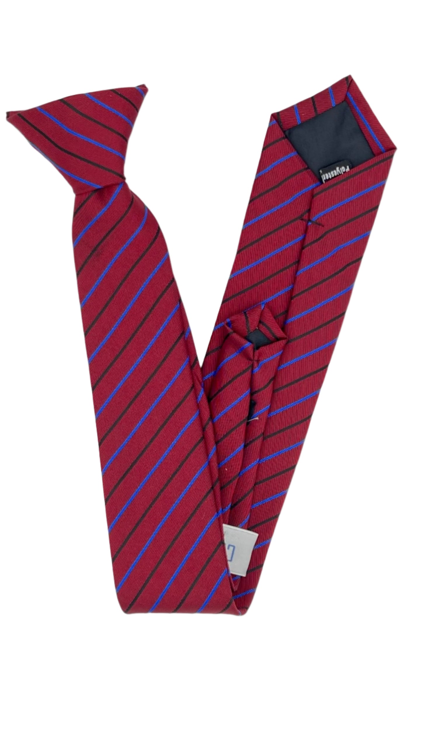 Slim Red Clip-On Tie with Diagonal Blue & Black Stripes - 6 cm