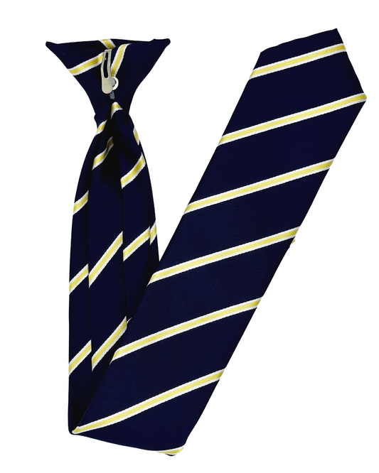 Navy Blue & Goldish Yellow Diagonal Striped Clip-On Tie