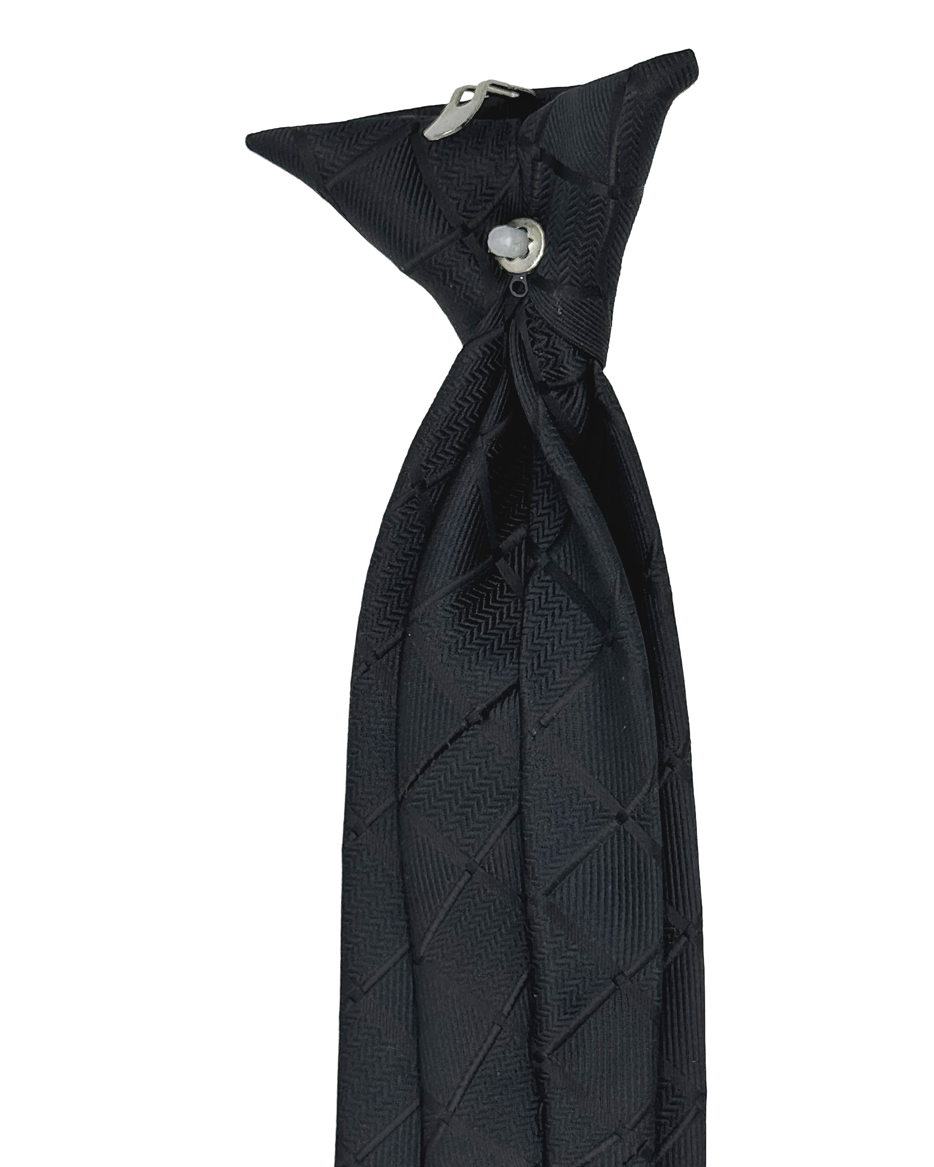 Elegant Black Checkered Clip-on Tie