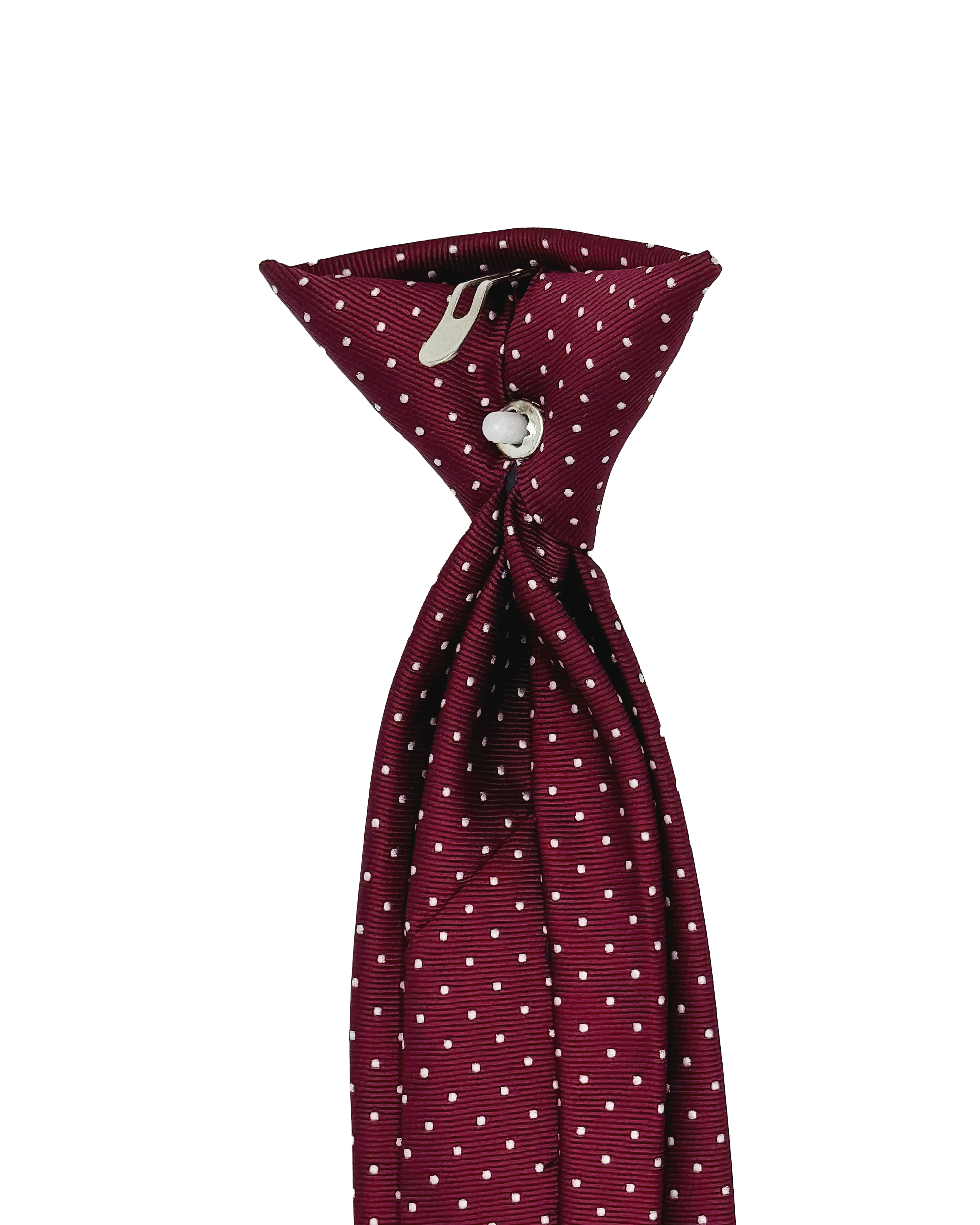 Elegant Burgundy Clip-On Tie with Polka Dot Pattern