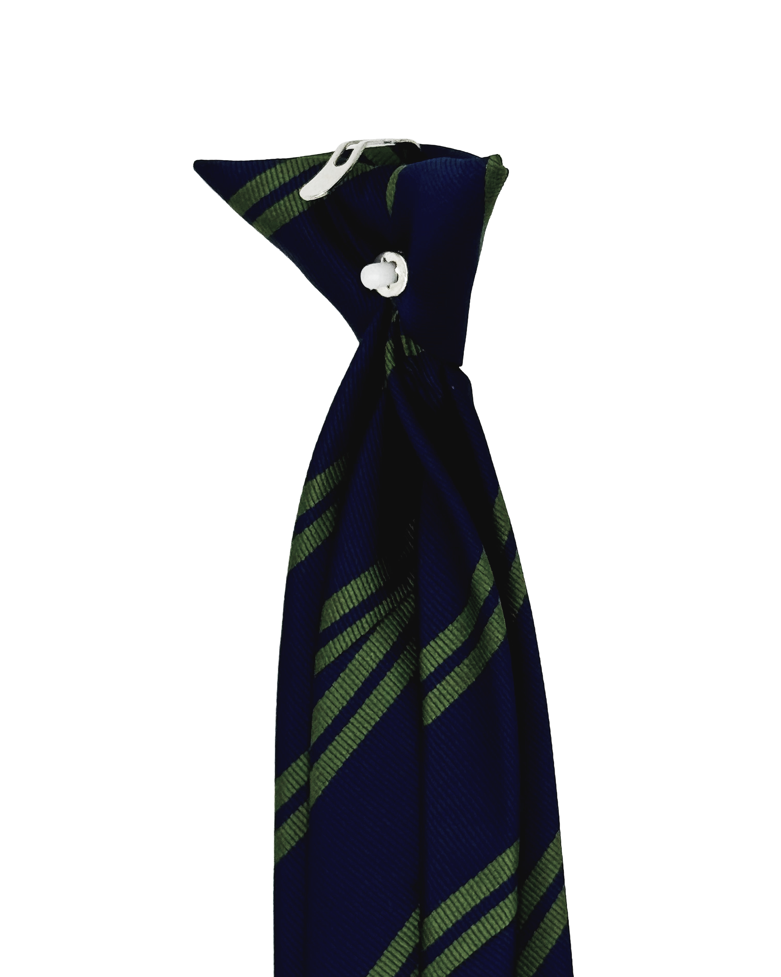Classic Navy Blue & Green Striped Clip-On Tie