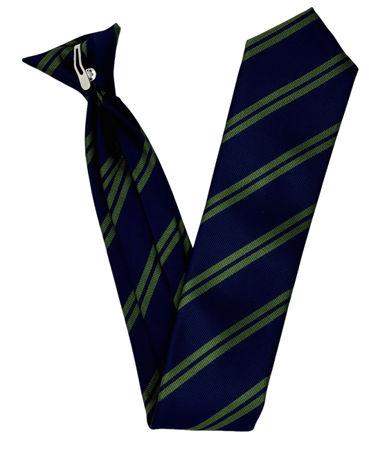 Classic Navy Blue & Green Striped Clip-On Tie