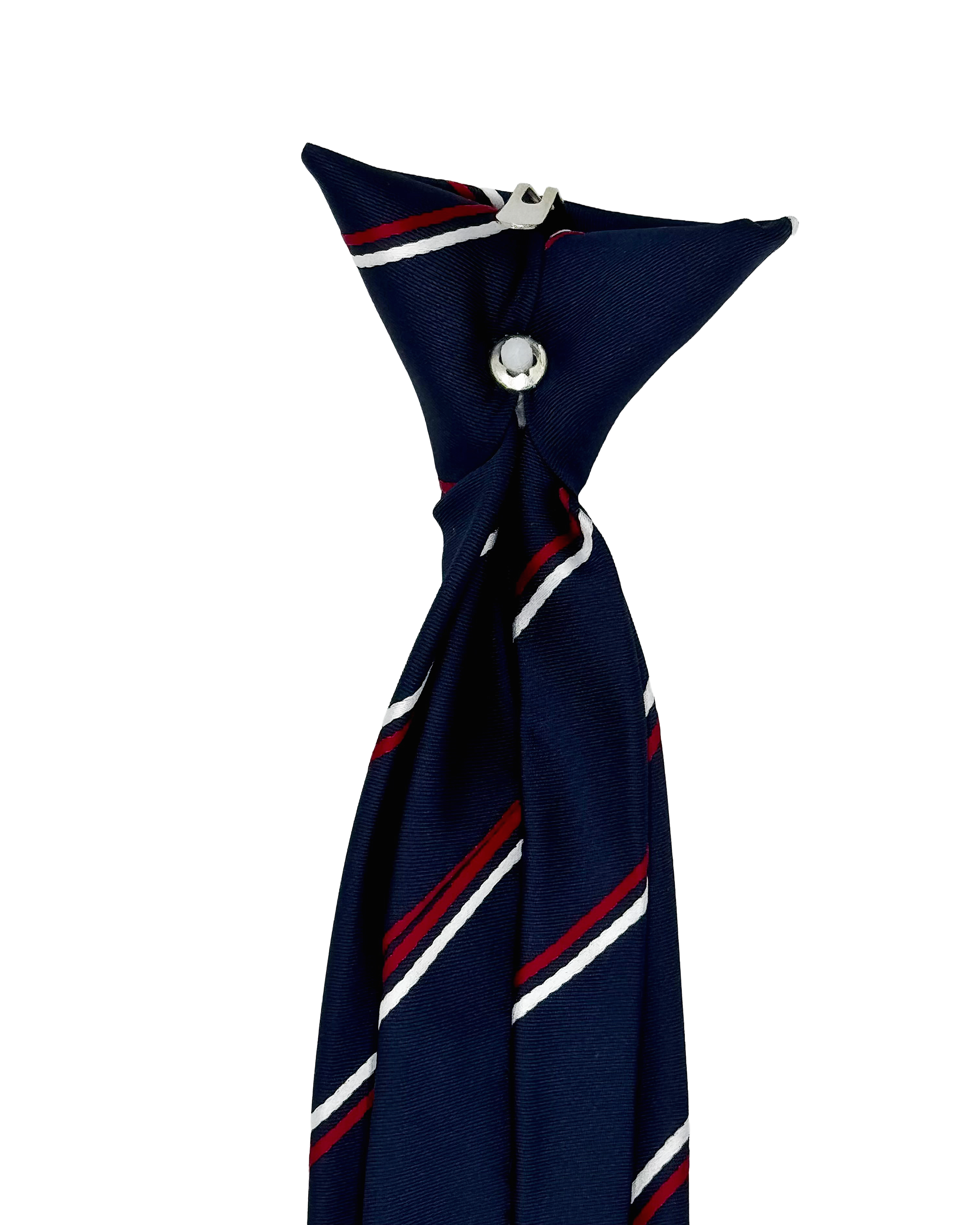 Navy Blue Clip-On Tie with Red & White Stripes