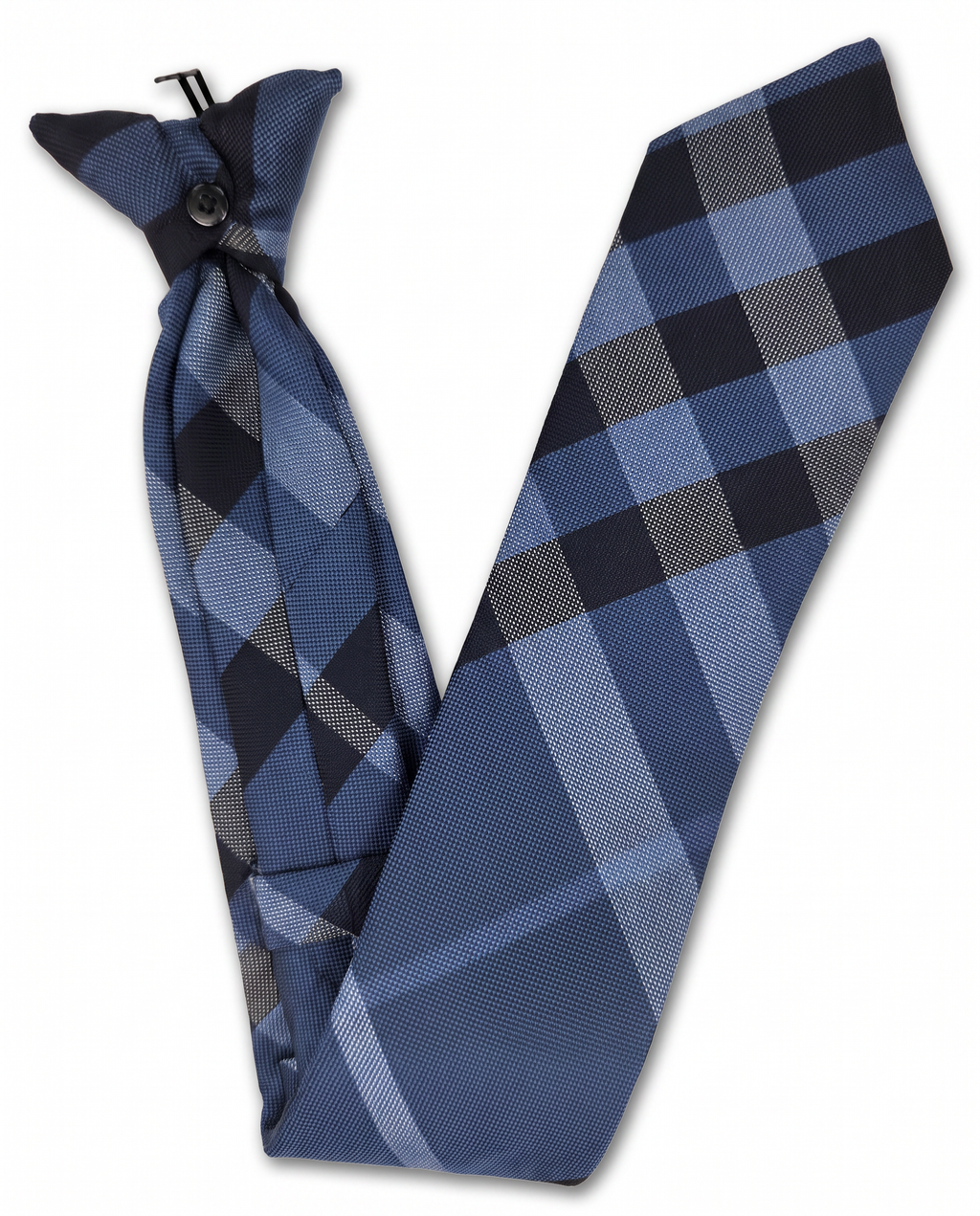 Blue & Navy Plaid Clip-On Tie