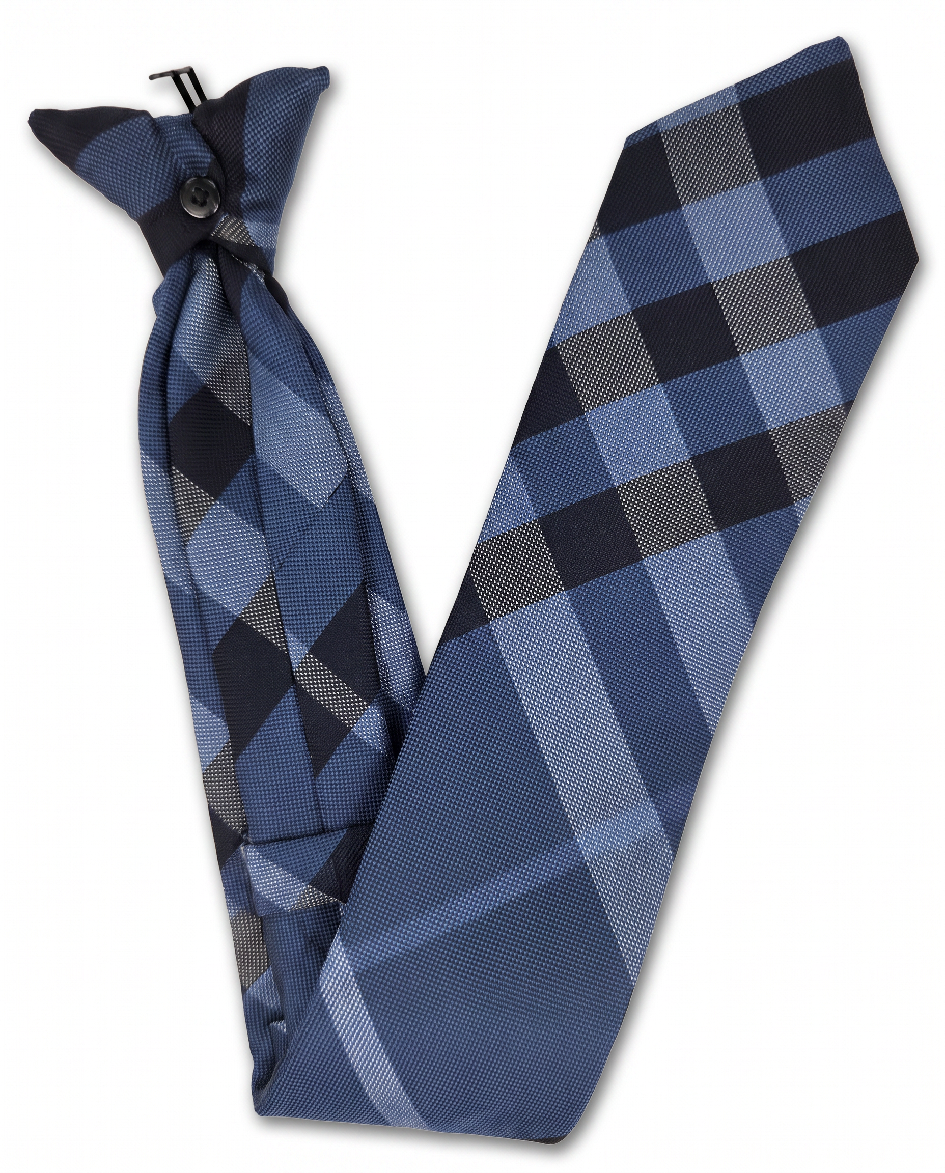 Blue & Navy Plaid Clip-On Tie