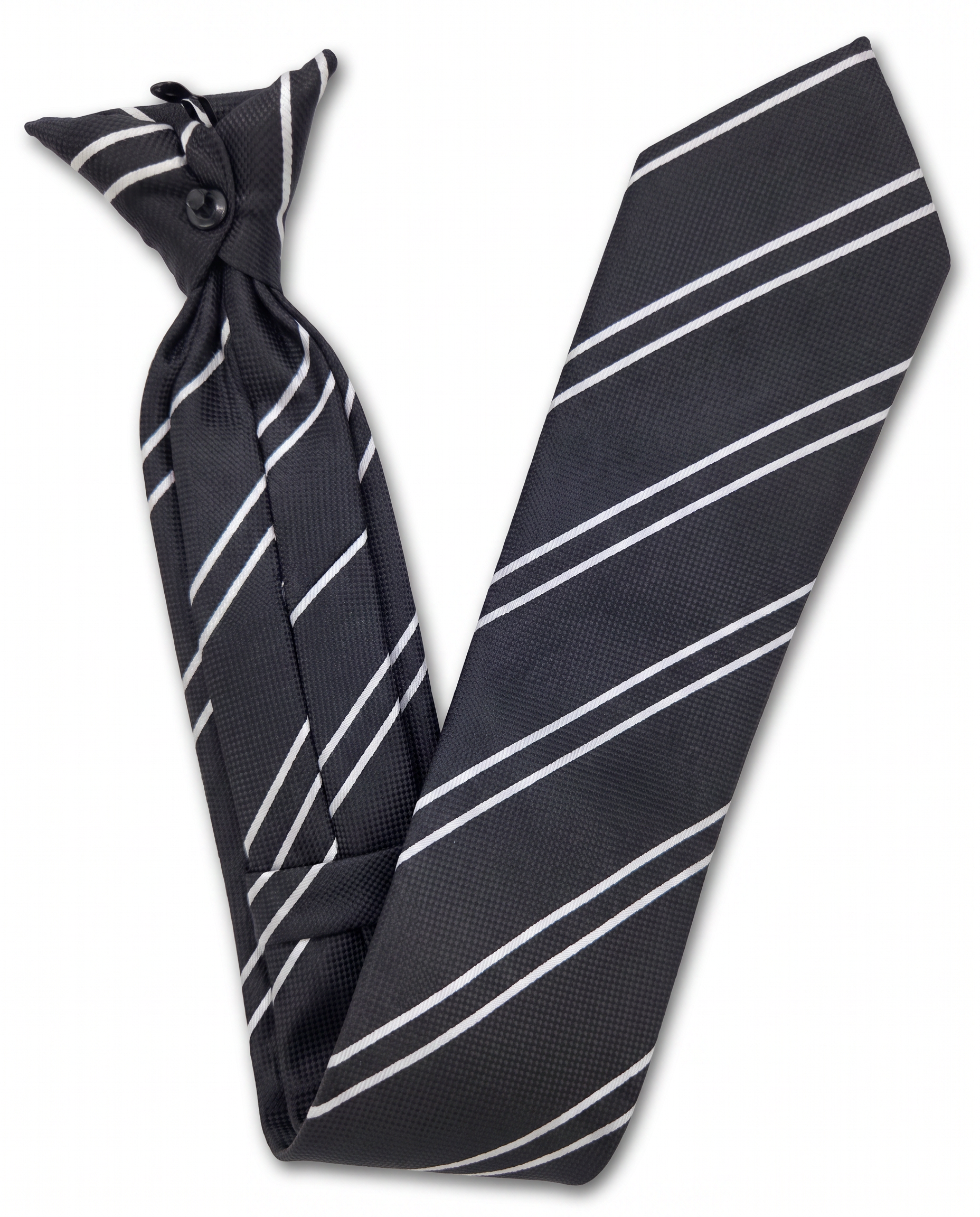 Black & White Stripe Clip-On Tie