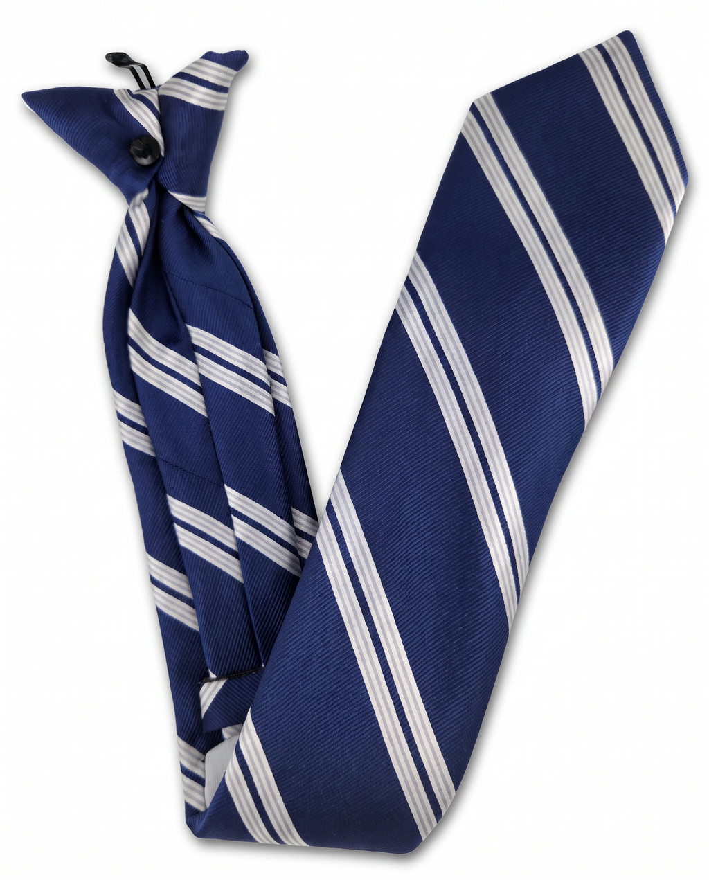 Navy & Silver Double Stripe Clip-On Tie