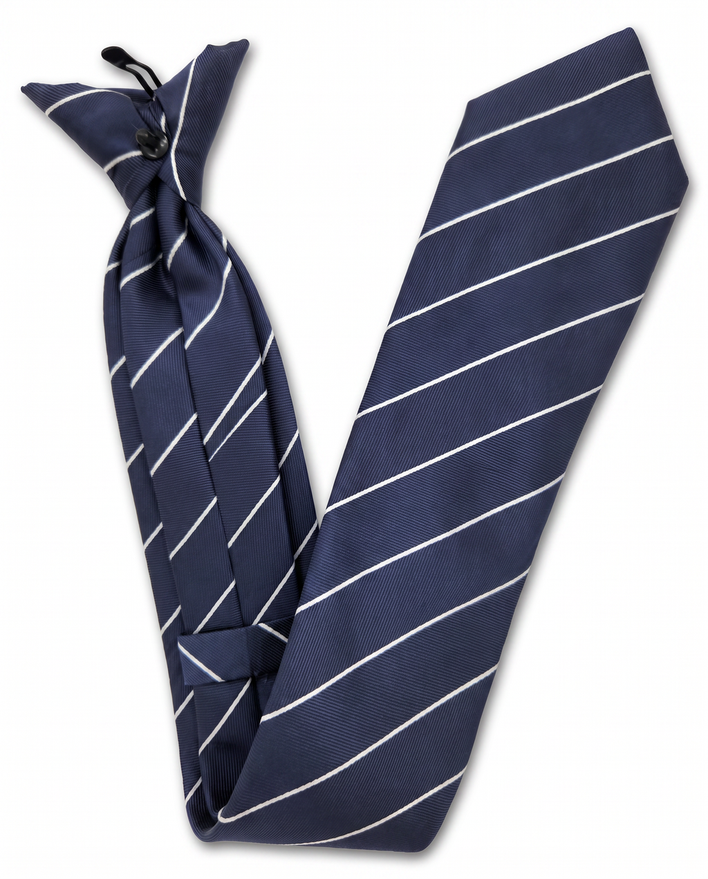 Navy & White Stripe Clip-On Tie