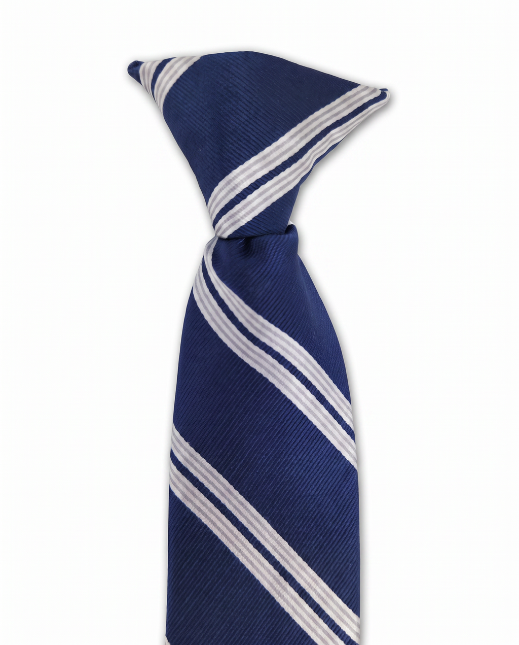Navy & Silver Double Stripe Clip-On Tie