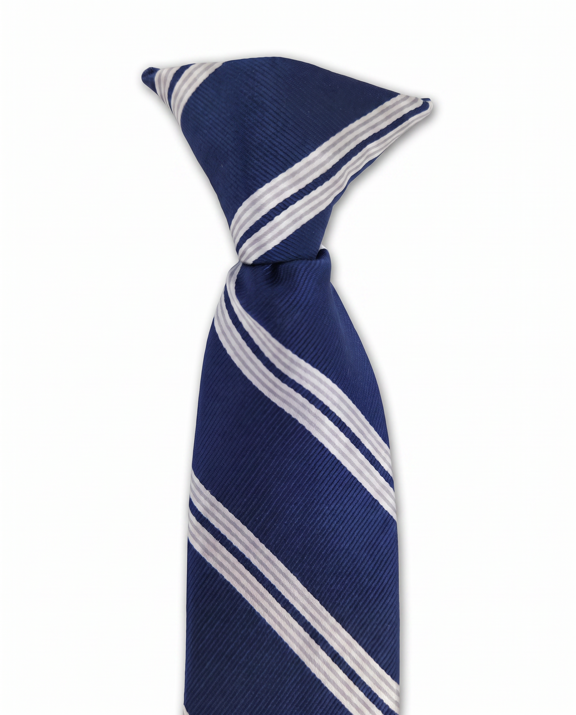 Navy & Silver Double Stripe Clip-On Tie