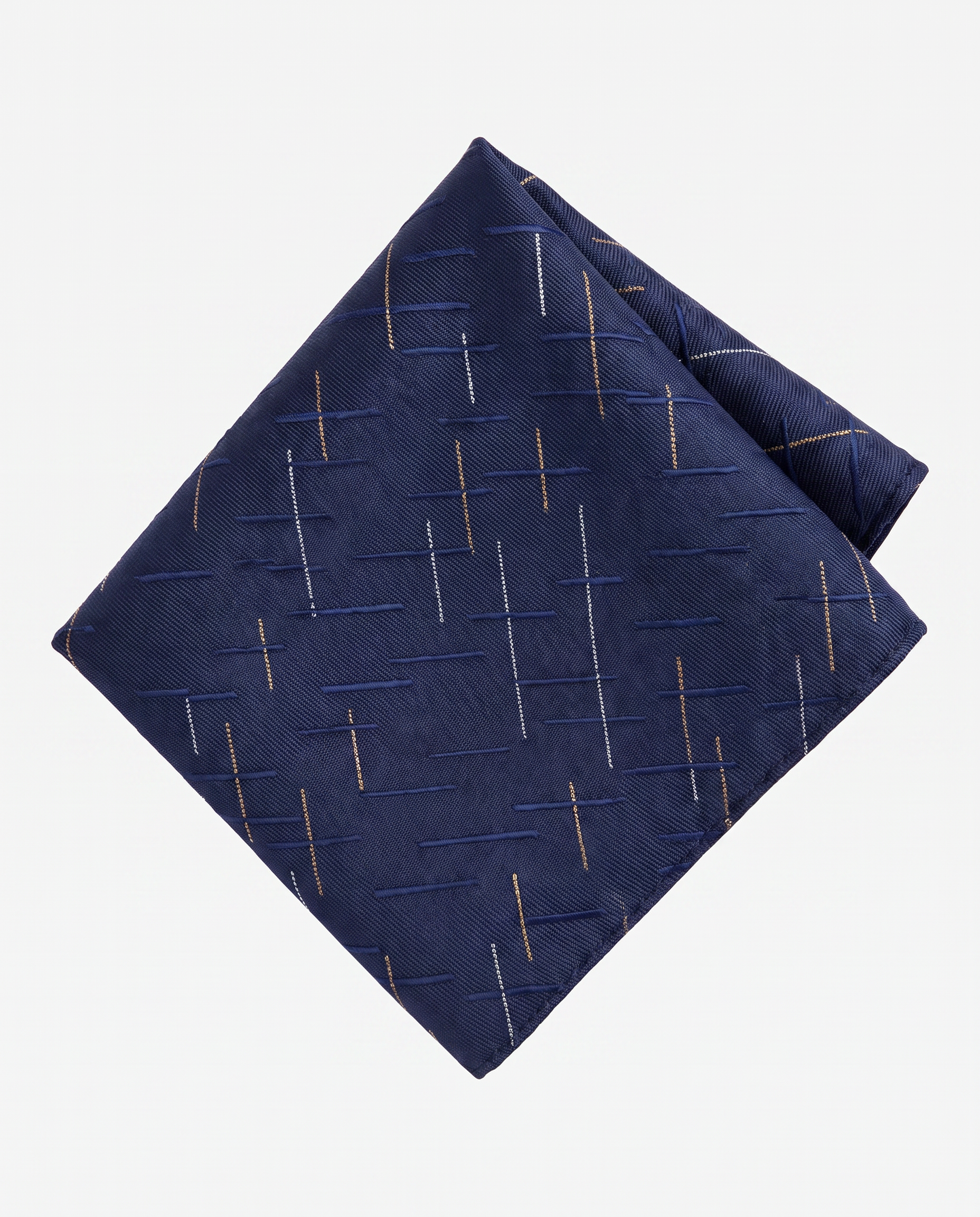 Navy and Gold Dashed Pocket Square