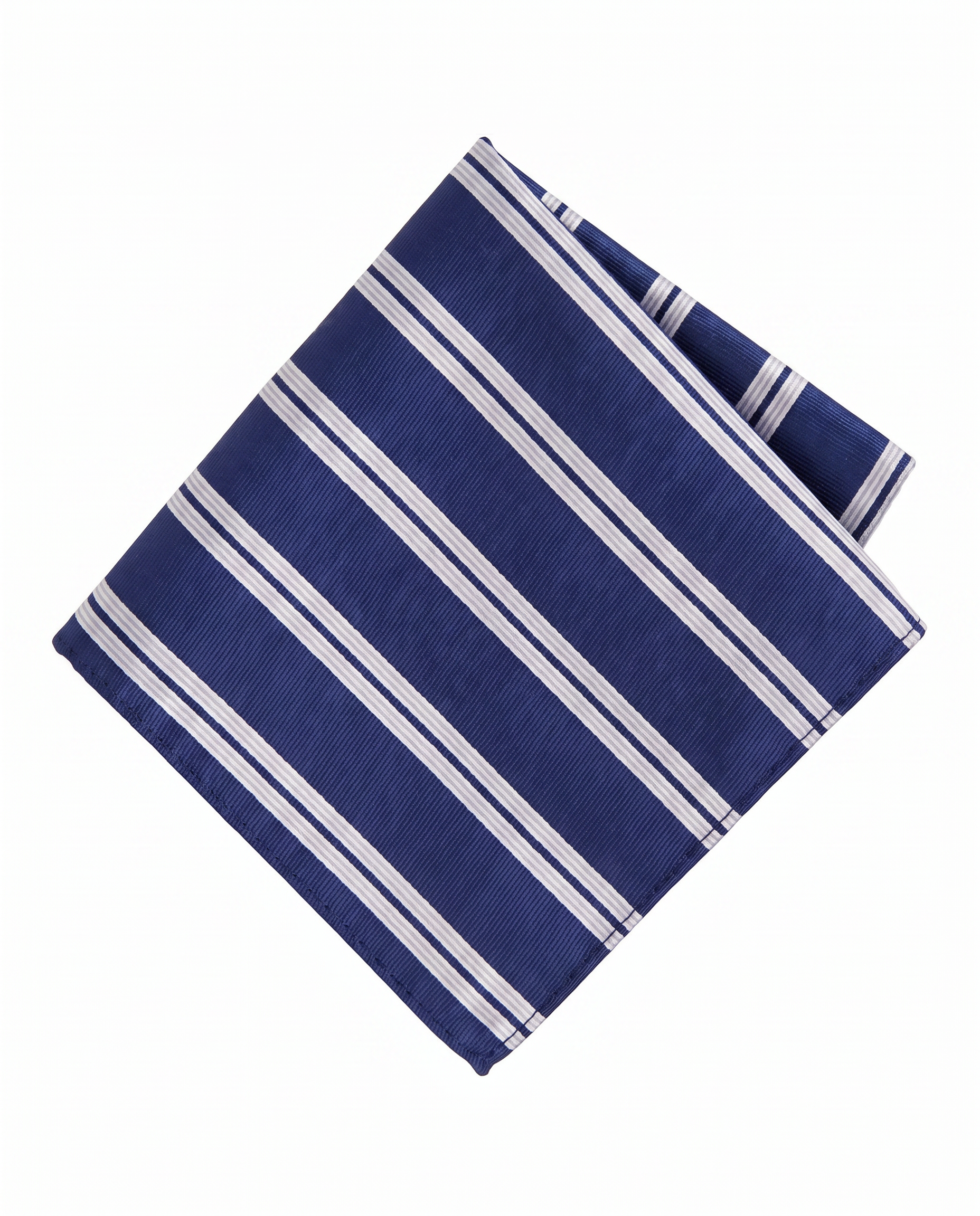 Navy & Silver Double Stripe Pocket Square