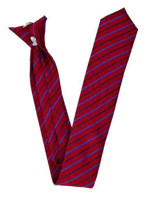 Slim Red Clip-On Tie with Diagonal Blue & Black Stripes - 6 cm