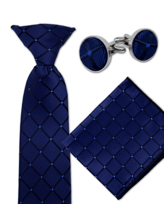 (3 Pcs. Set) Navy Diamond Grid