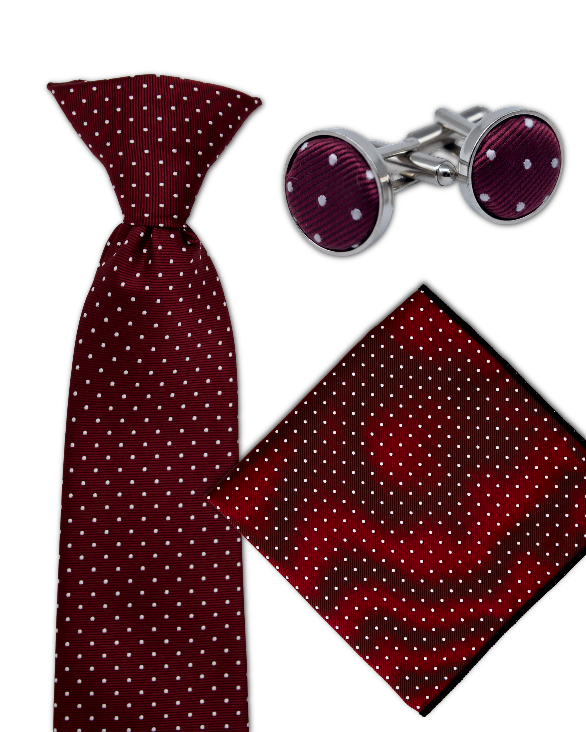 (3 Pcs. Set) Elegant Burgundy With Polka Dot