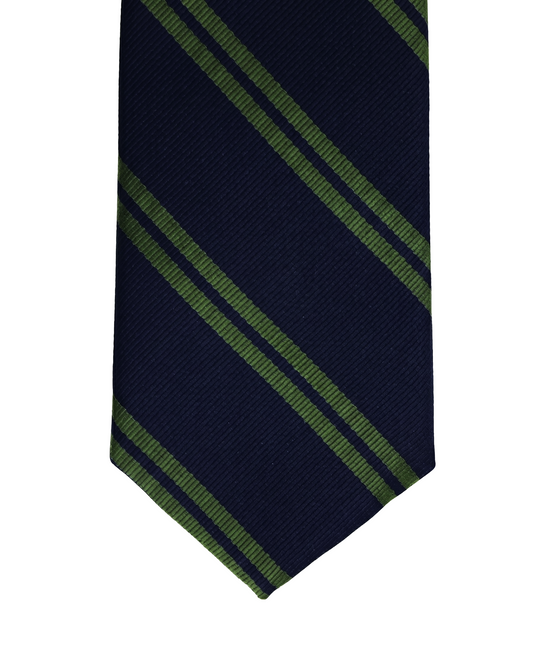 Classic Navy Blue & Green Striped Clip-On Tie