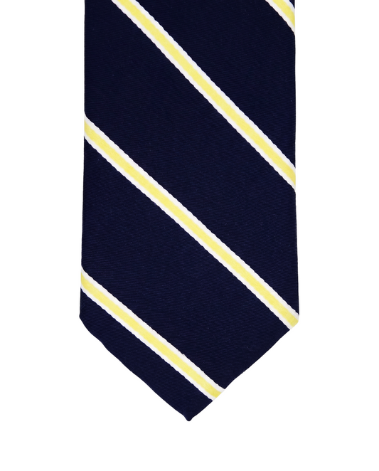 Navy Blue & Goldish Yellow Diagonal Striped Clip-On Tie
