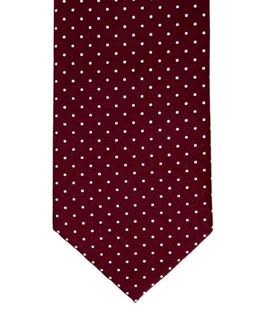 Elegant Burgundy Clip-On Tie with Polka Dot Pattern