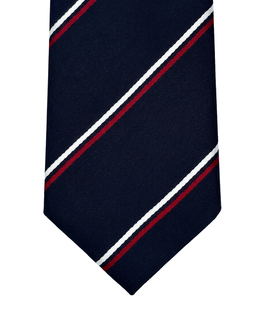 Navy Blue Clip-On Tie with Red & White Stripes